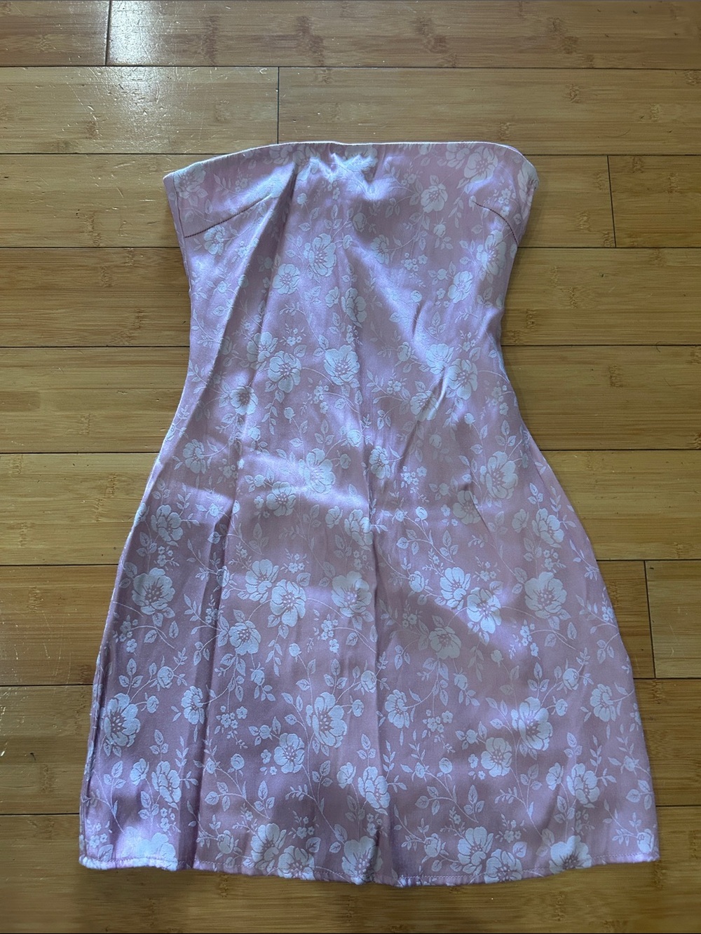 Princess Polly Strapless Pink Floral Satin Dress